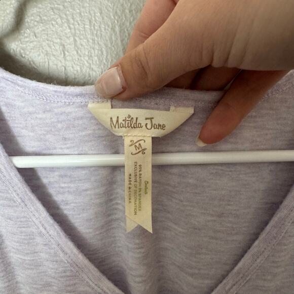 MATILDA JANE Purple V-Neck Ruffle Sleeve T-shirt Size Medium comfort lightweight - Picture 4 of 5